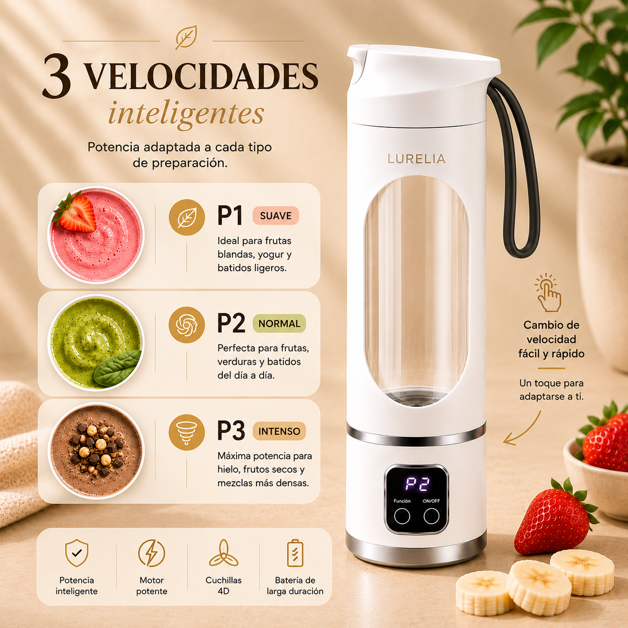 Batidora Portátil con pantalla Lurelia